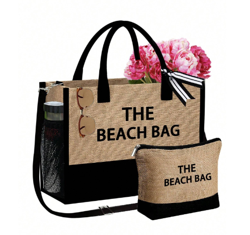 Beach Letter Print Tote Set