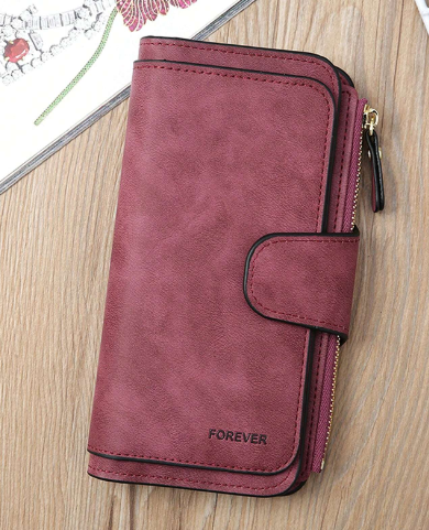 Red Long Tri-Fold Clasp Wallet