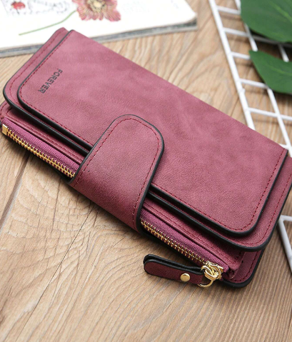 Red Long Tri-Fold Clasp Wallet
