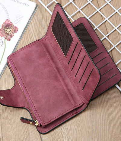 Red Long Tri-Fold Clasp Wallet