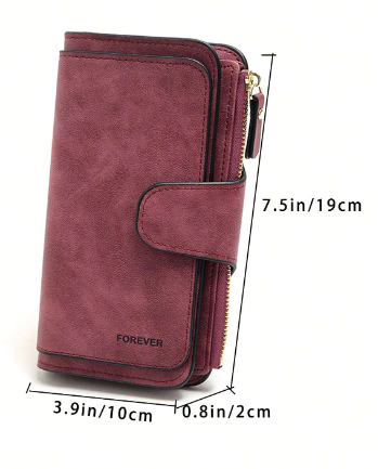 Red Long Tri-Fold Clasp Wallet