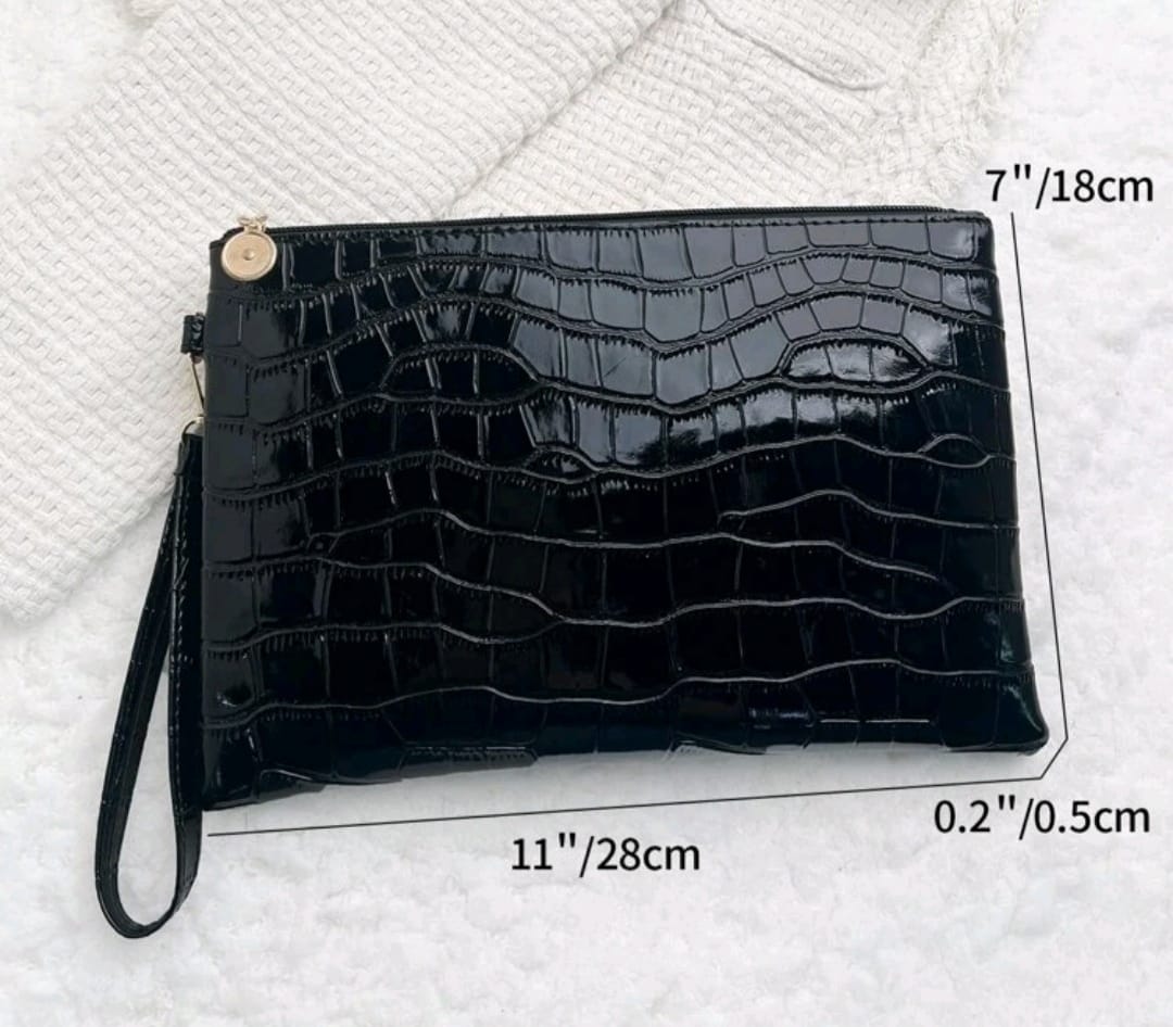 Shiny Crocodile Embossed Clutch with Wristlet