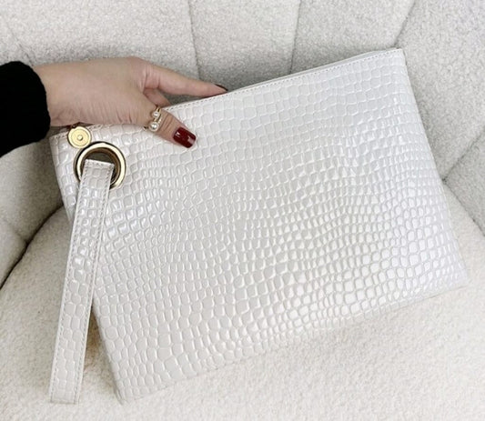 Crocodile embossed wristlet / clutch