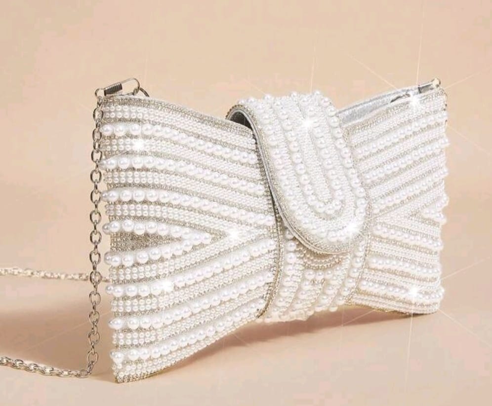 White Luxury Sequin Clutch Bag