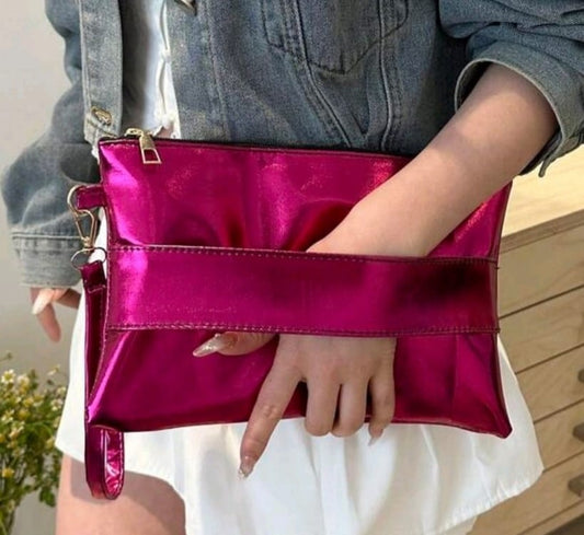 Fuchsia Shiny Metallic Clutch Bag/Wristlet