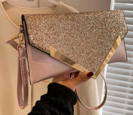 Golden Glitter Bling Clutch / Wristlet / Shoulder strap Bag