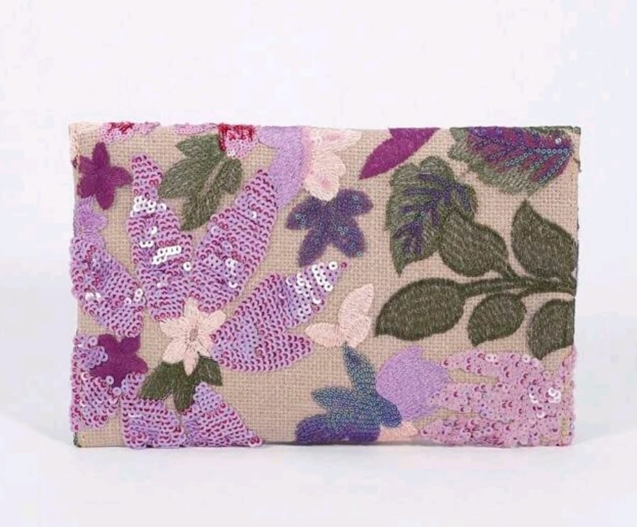 Sequin Floral Purple Embroidery Patchwork Envelope Clutch Bag