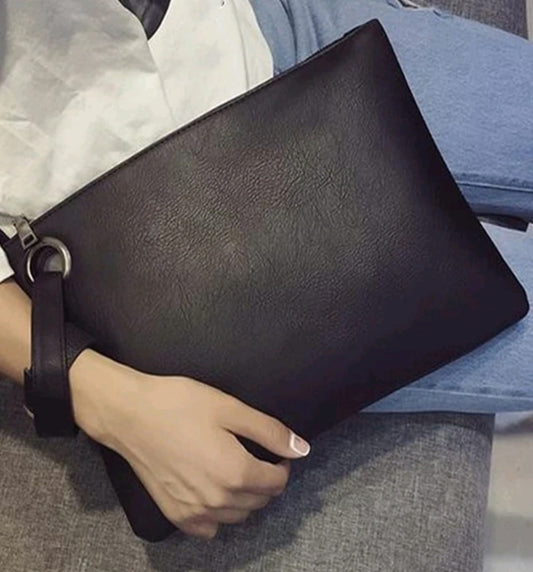 Black Minimalist Texture PU Clutch Wristlet