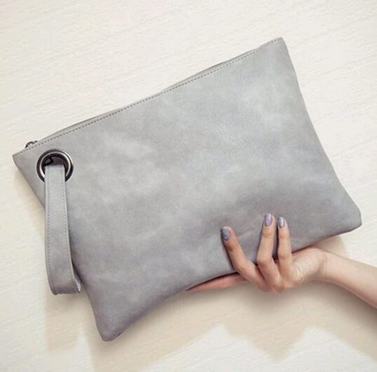 Grey Minimalist Texture PU Clutch Wristlet