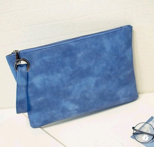 Blue Minimalist Texture PU Clutch Wristlet