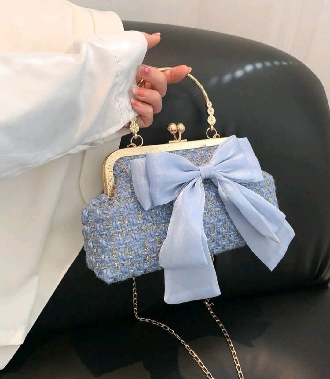 Vintage Handbag with Bow and Chain Strap