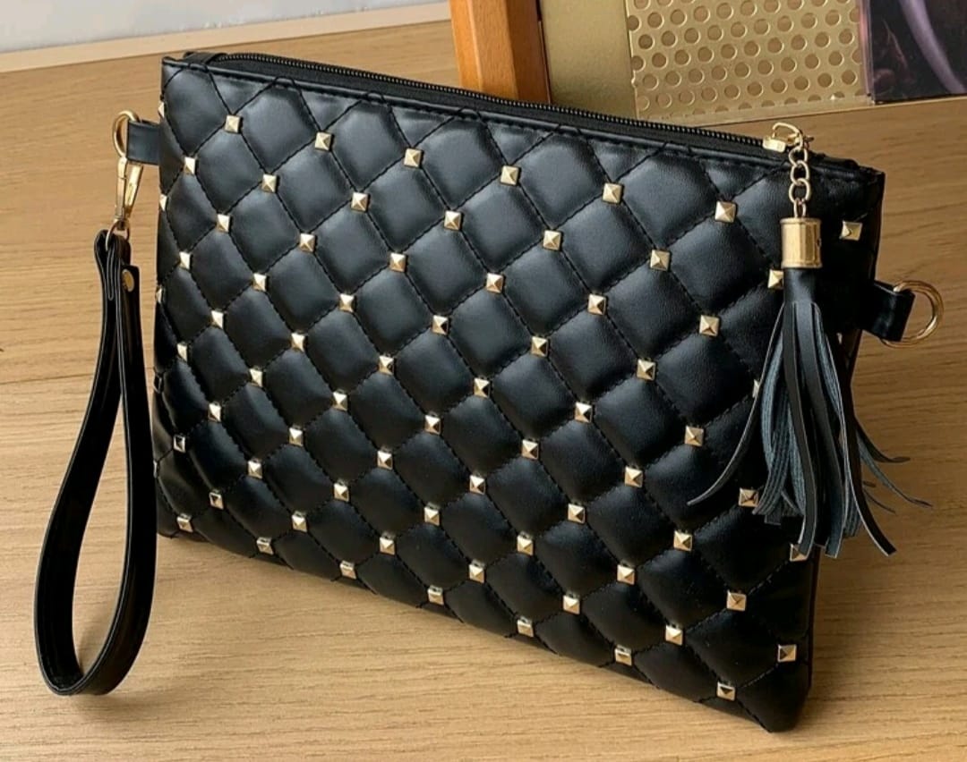 Studded Decor Quilted Clutch Wristlet with Tassel