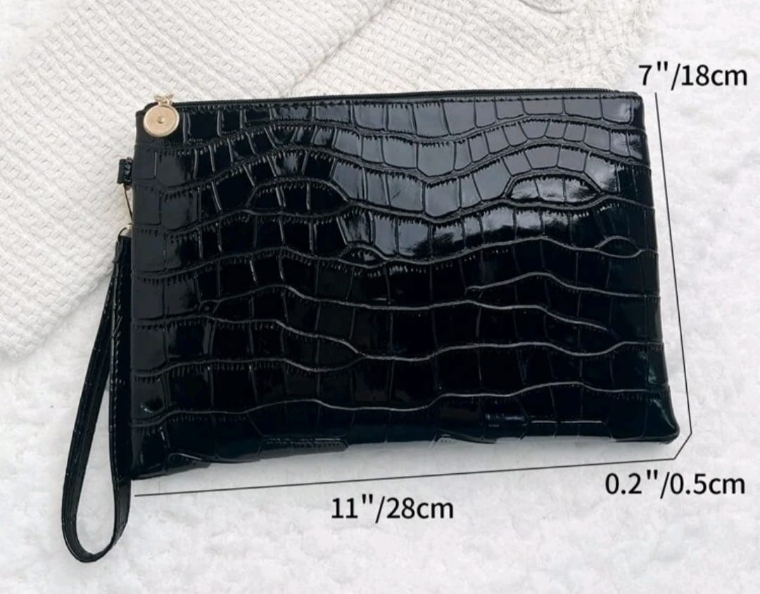 Shiny Crocodile Embossed Clutch with Wristlet