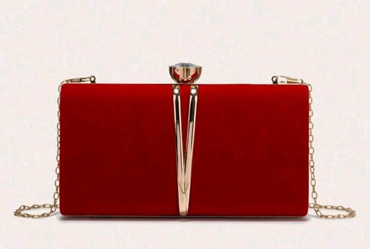 Burgundy Box-Shaped Clutch Bag