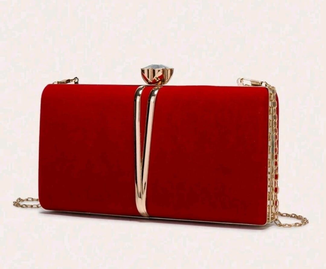 Burgundy Box-Shaped Clutch Bag