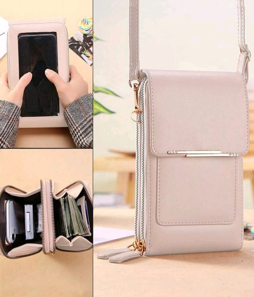 Multifunctional Long Wallet with Zipper Closure / Crossbody Touchable Screen Purse