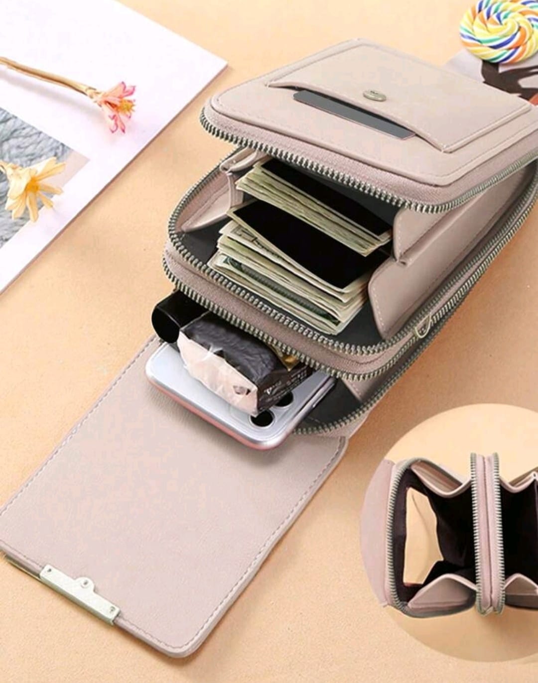 Multifunctional Long Wallet with Zipper Closure / Crossbody Touchable Screen Purse