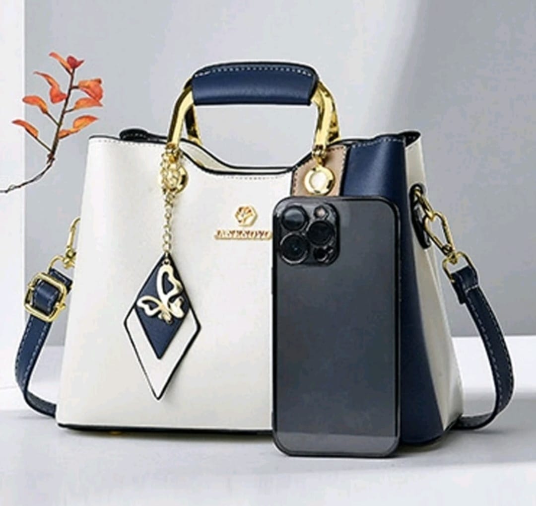 Colorblock Bag with Letter Pattern and Pendant Decor