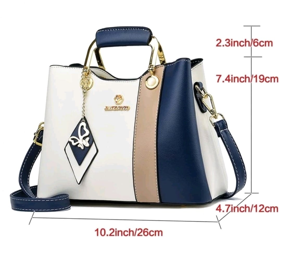 Colorblock Bag with Letter Pattern and Pendant Decor