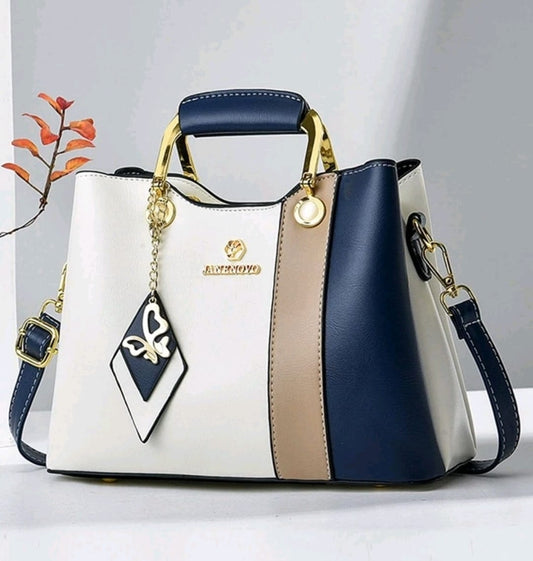 Colorblock Bag with Letter Pattern and Pendant Decor