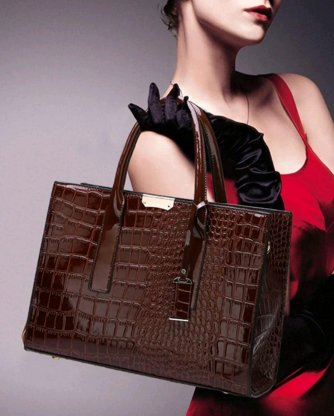 Crocodile Embossed Top Handle Bag