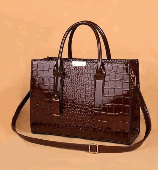 Crocodile Embossed Top Handle Bag