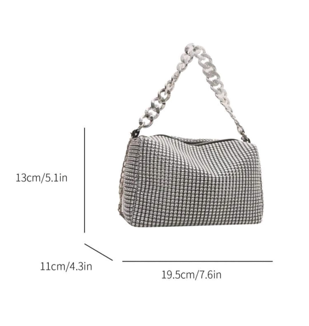 Metallic Handbag with Chain Decoration