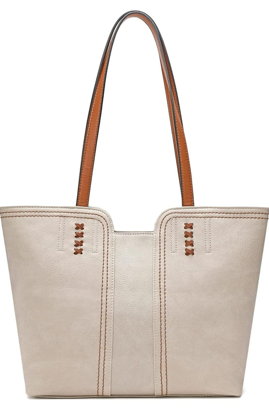 Beige Vegan Leather Tote Bag