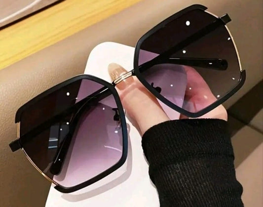 Black High-Grade Metal Half-Frame Fashion Sunglasses