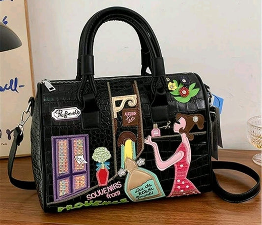 Pu Shoulder Bag With Large Capacity And Embroidered Character Design