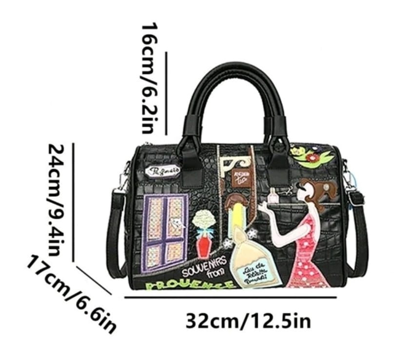 Pu Shoulder Bag With Large Capacity And Embroidered Character Design