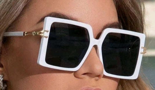 White Vintage Oversized Square Frame Sunglasses