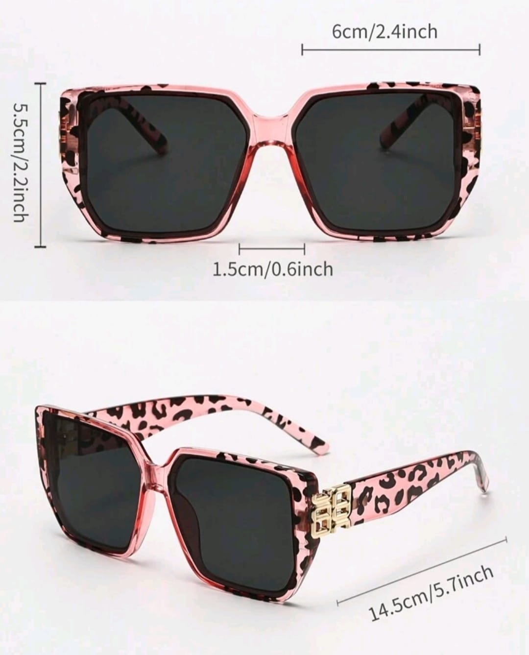 Pink Animal Pink-Vintage Square Oversized Thick Frame Sunglasses