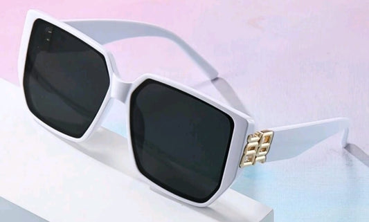 White Vintage Square Oversized Thick Frame Sunglasses