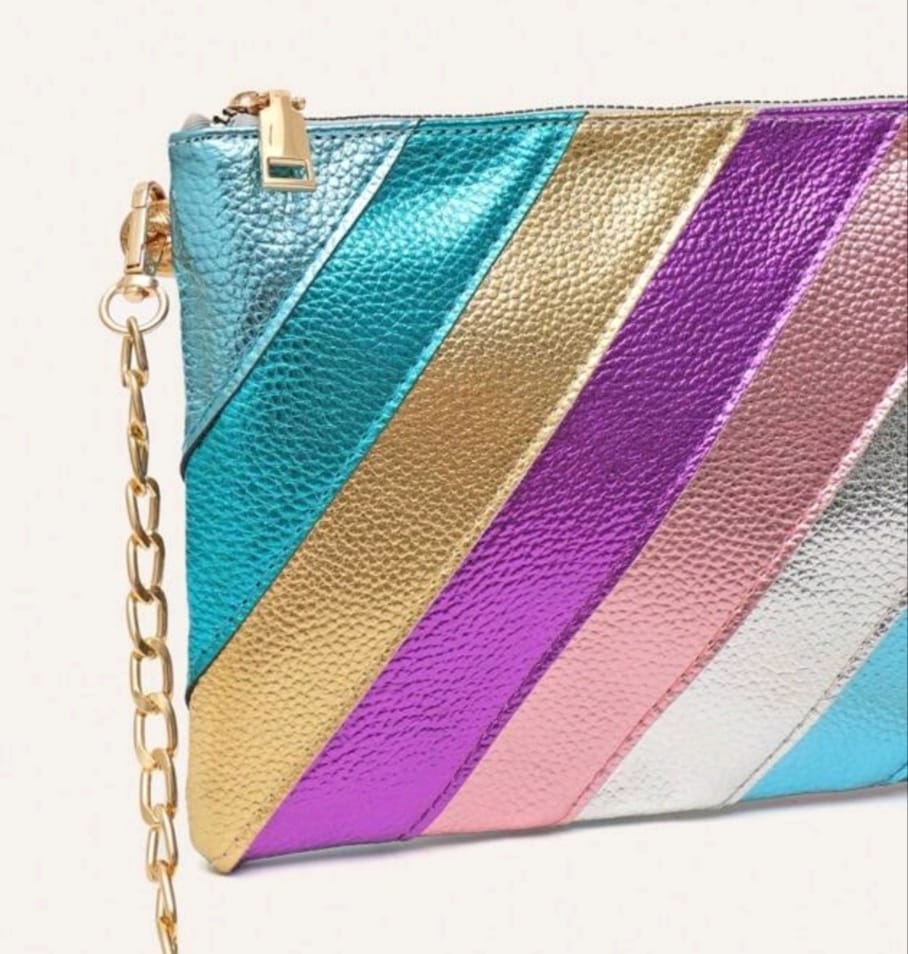 Metallic Color Block Striped Patchwork Bag