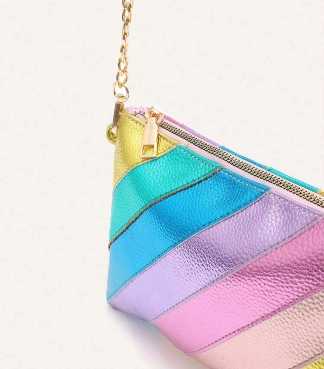 Metallic Color Block Striped Patchwork Bag