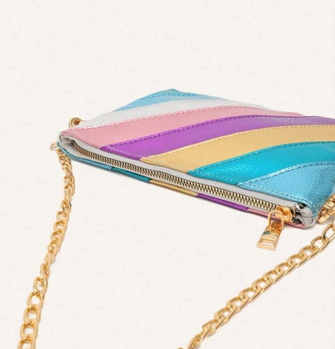 Metallic Color Block Striped Patchwork Bag