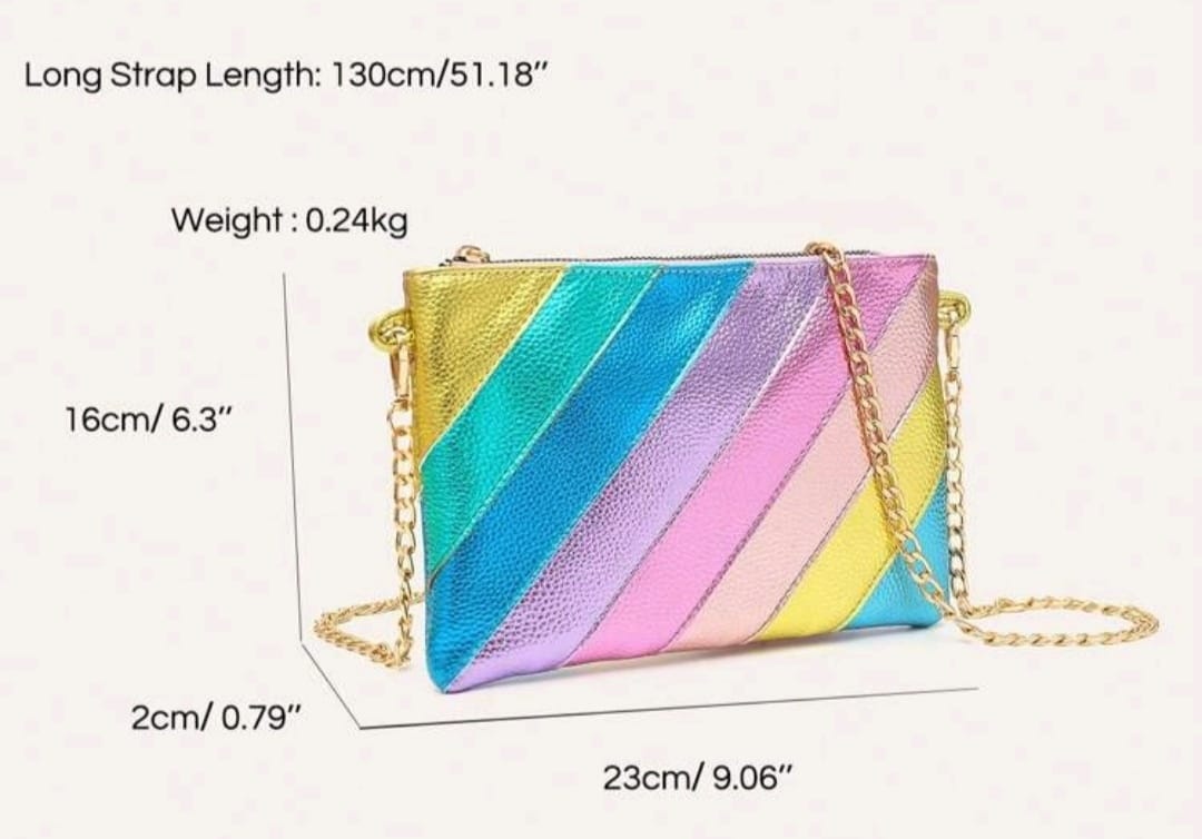 Metallic Color Block Striped Patchwork Bag