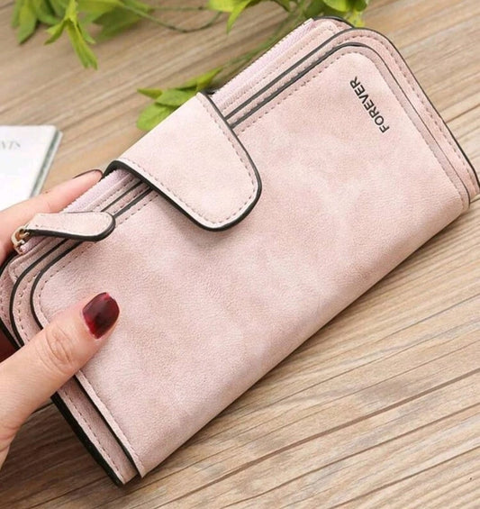 Pink Long Tri-Fold Clasp Wallet