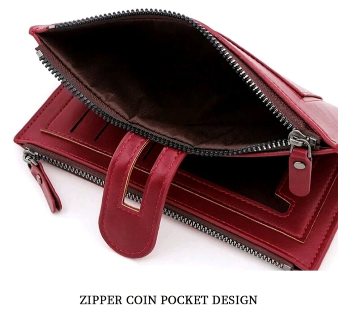 Double Zipper Long Wallet - Foldable PU Leather Coin Purse with Multiple Card Slots