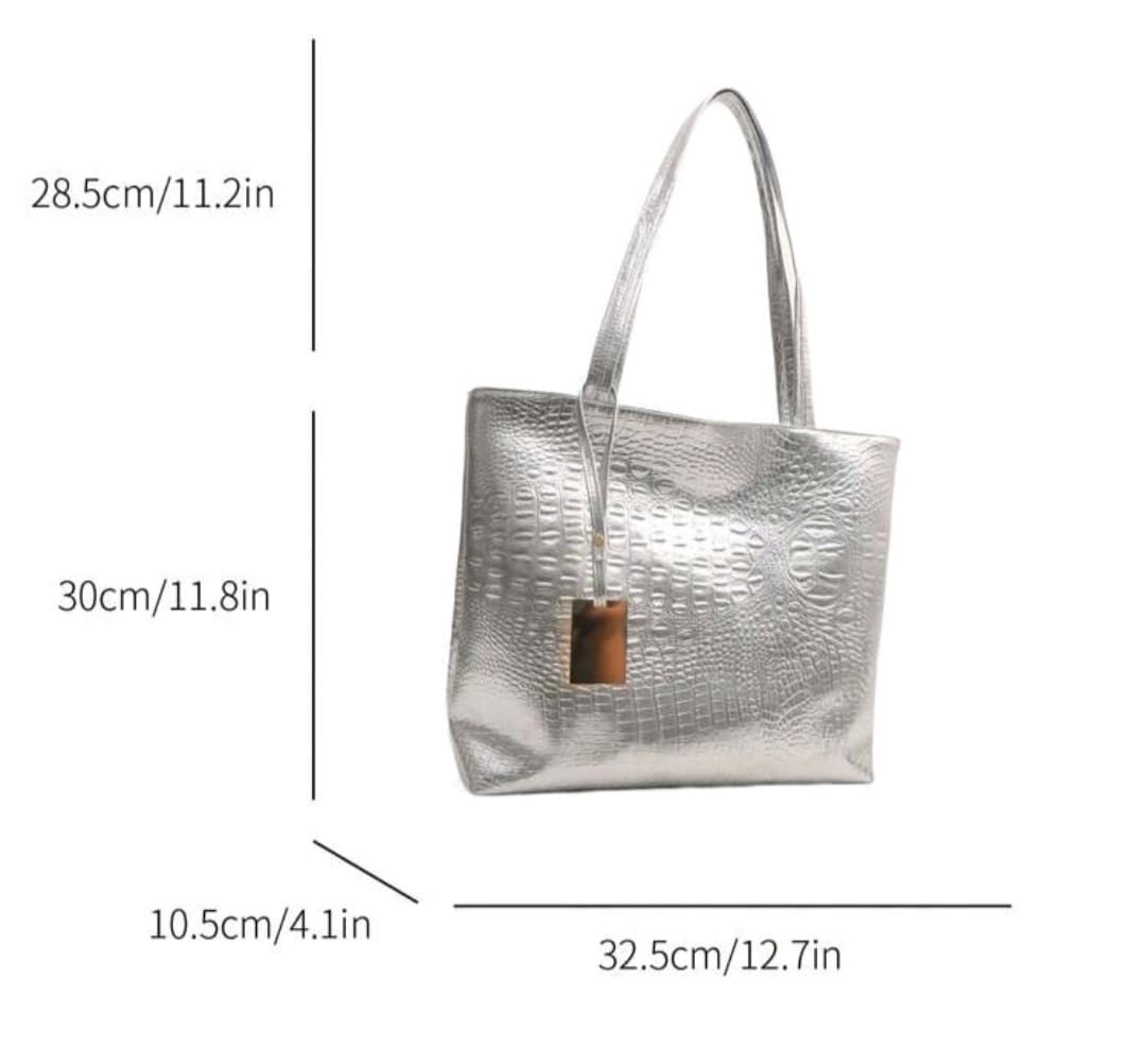 Crocodile Embossed Shoulder PU Leather Tote Handbag