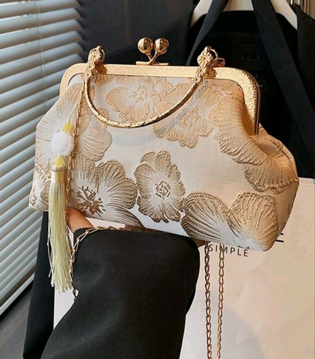 Soft Cream and Gold color Handbag