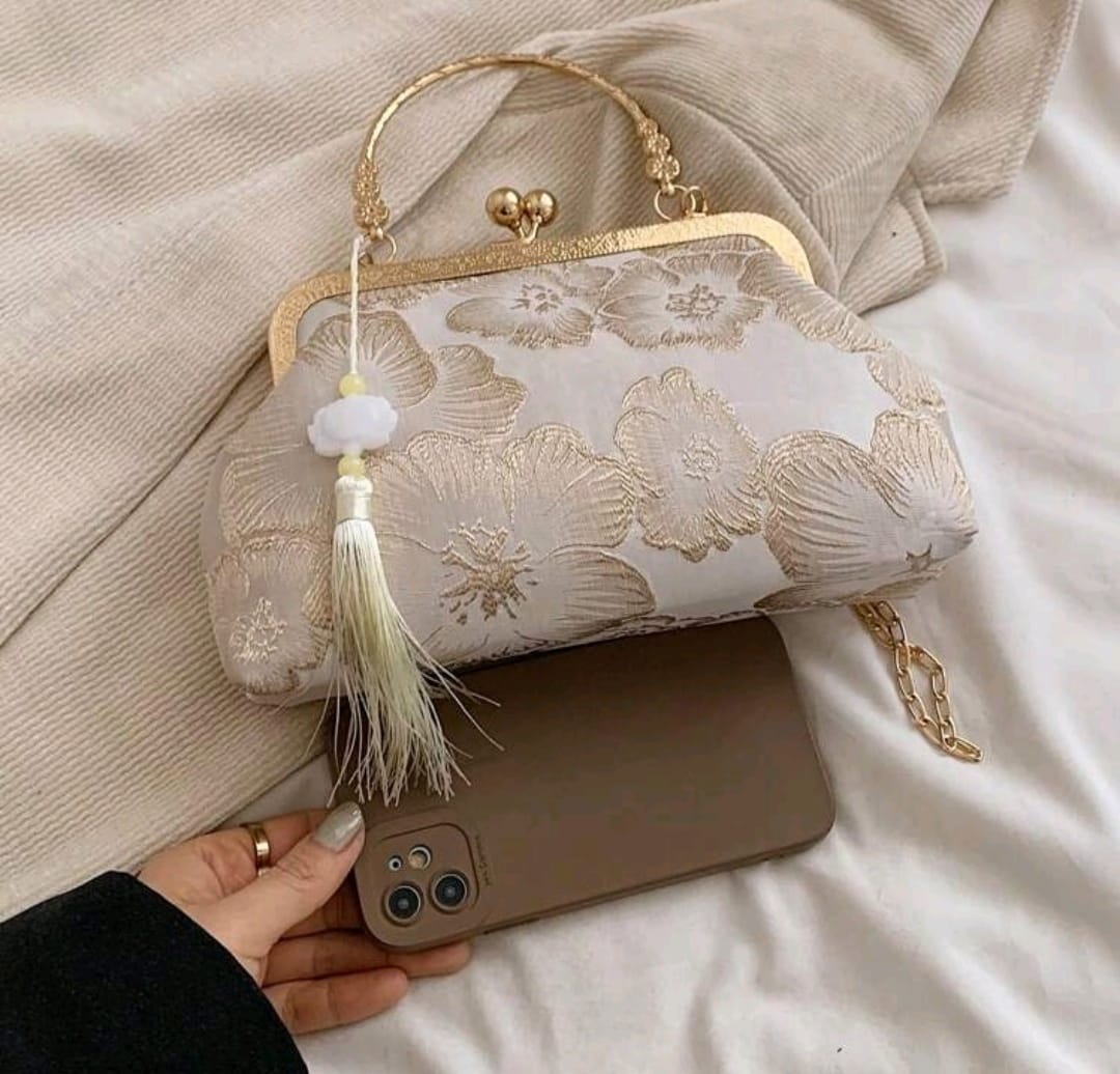 Soft Cream and Gold color Handbag