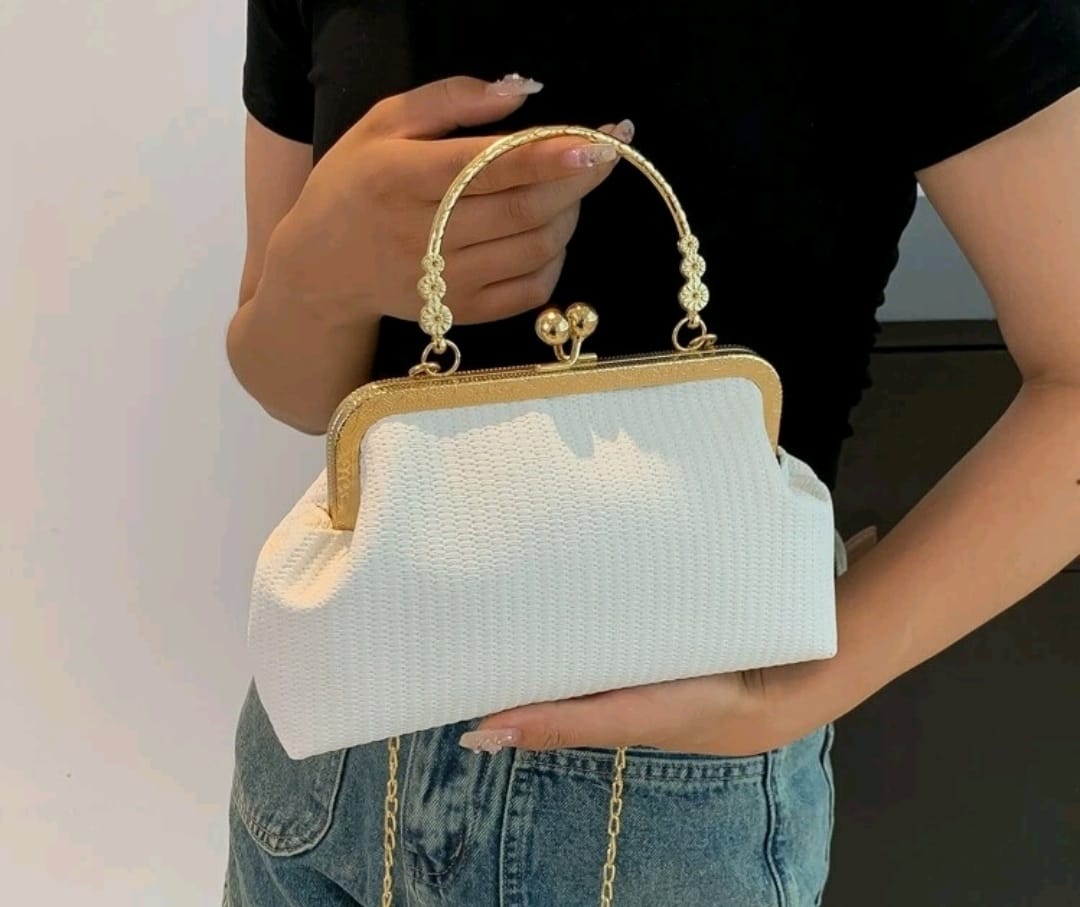 PU Textured White Handbag