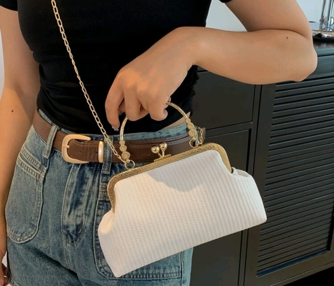 PU Textured White Handbag