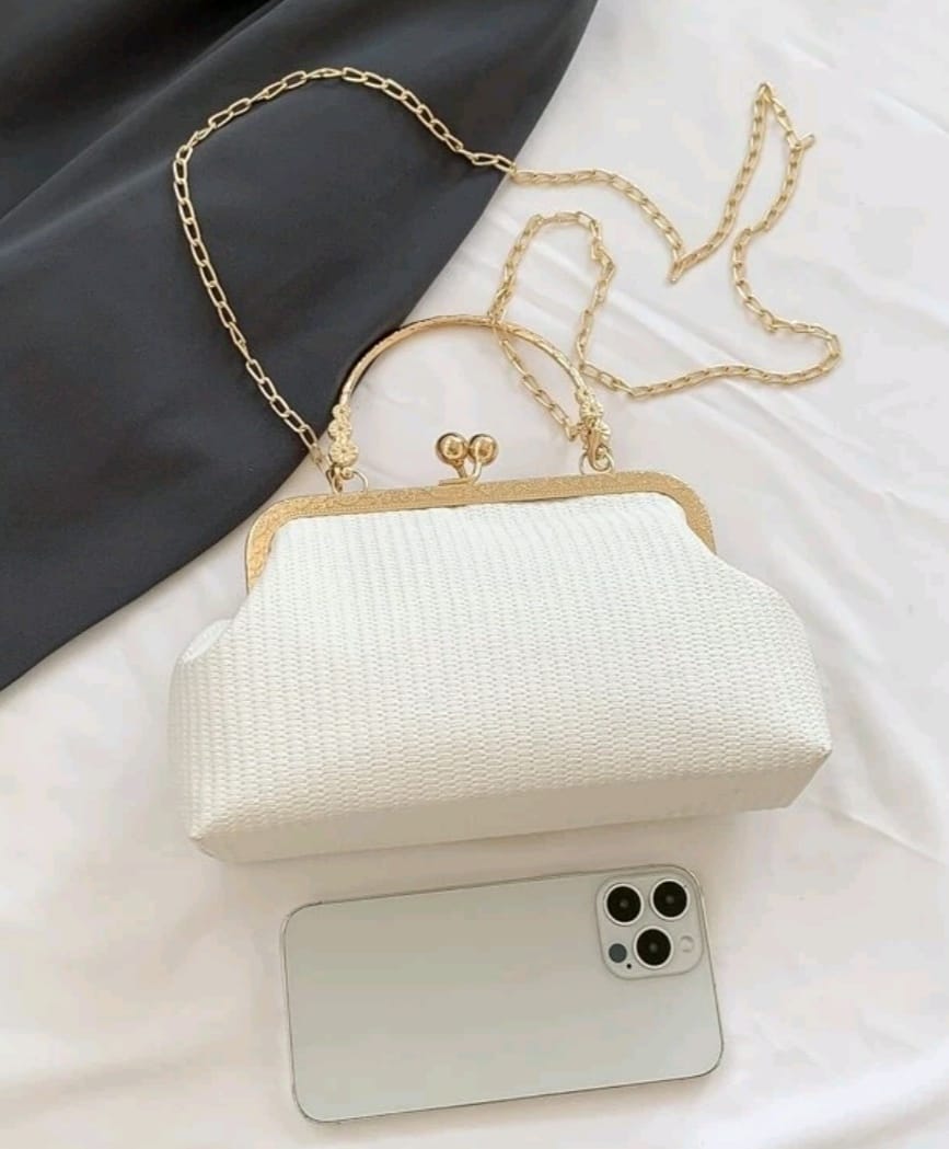 PU Textured White Handbag