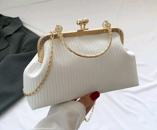 PU Textured White Handbag