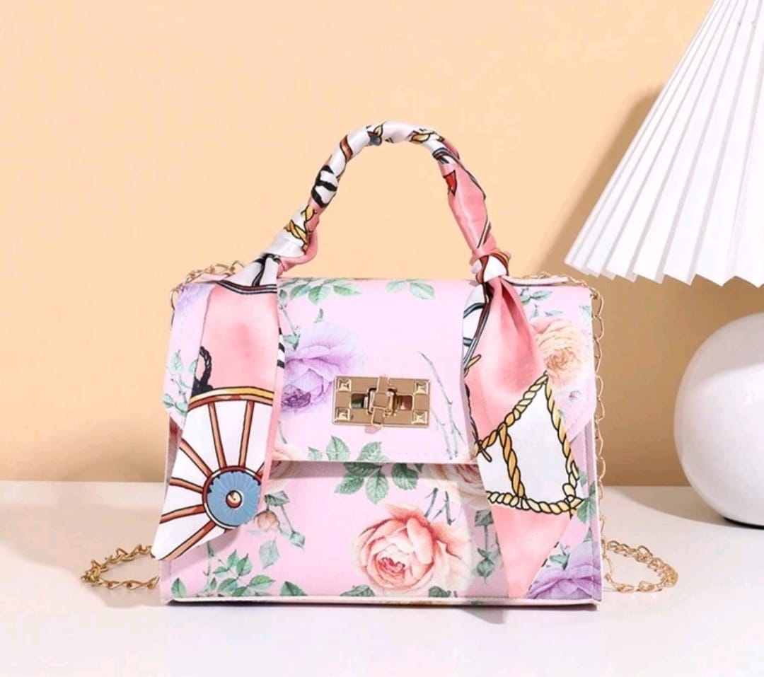 Floral Print Handbag with Silk Scarf Decor