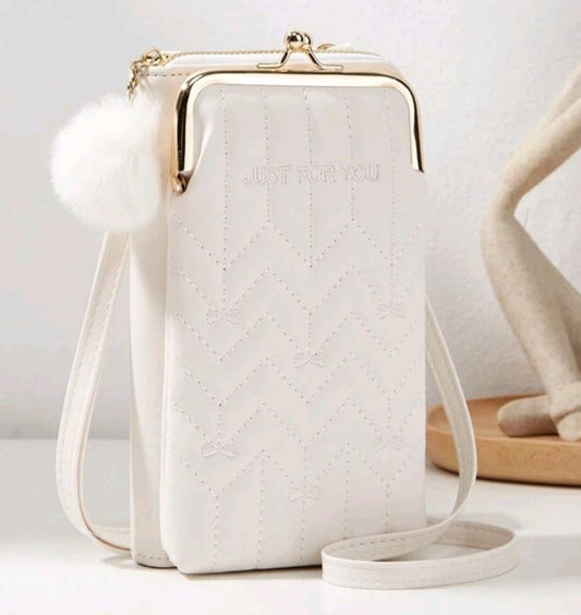 White Stitch Mobile Crossbody Wallet with Pendant