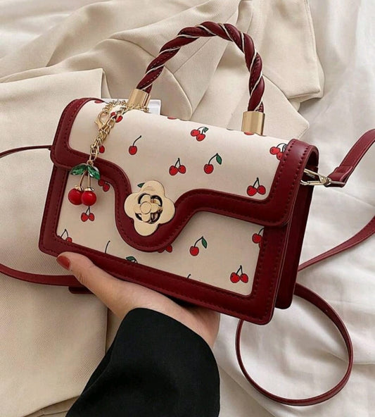 Cherry print - Square-Shaped PU Handbag